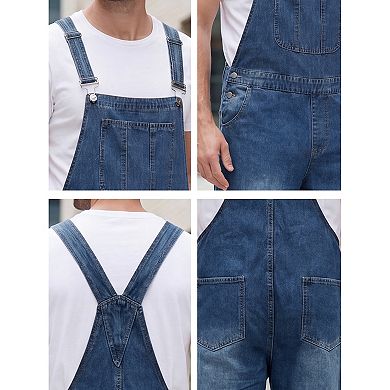 Men's Denim Overall Adjustable Strap Workwear Jumpsuit Casual Dungarees with Pockets