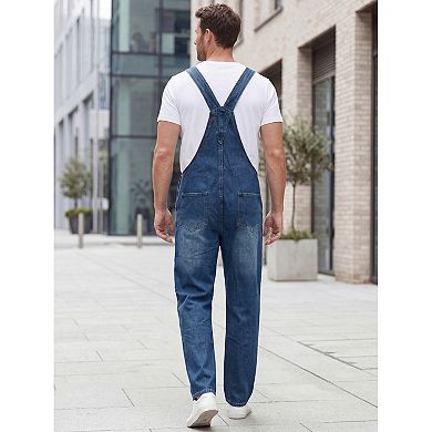 Men's Denim Overall Adjustable Strap Workwear Jumpsuit Casual Dungarees with Pockets