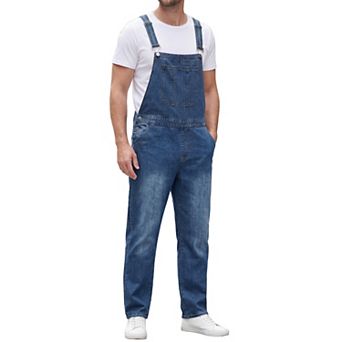 Men's Denim Overall Adjustable Strap Workwear Jumpsuit Casual Dungarees with Pockets