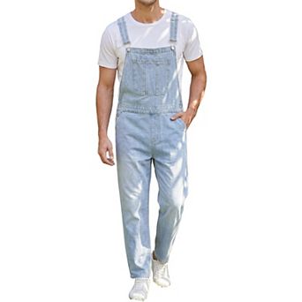 Men's Denim Overall Adjustable Strap Workwear Jumpsuit Casual Dungarees with Pockets