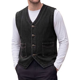 Men's Casual Denim Vest Outdoor Sleeveless Jacket Button Down Vintage Jean Vest