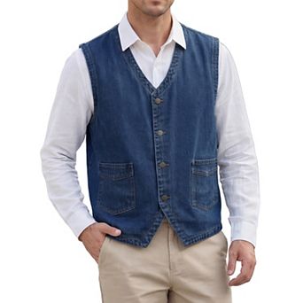Men's Casual Denim Vest Outdoor Sleeveless Jacket Button Down Vintage Jean Vest