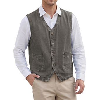 Men's Casual Denim Vest Outdoor Sleeveless Jacket Button Down Vintage Jean Vest