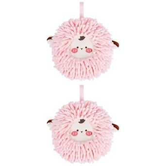 2 Packs Cute Sheep Animal Chenille Hanging Hand Towel , Super Absorbent Soft Towel 6" x 6"