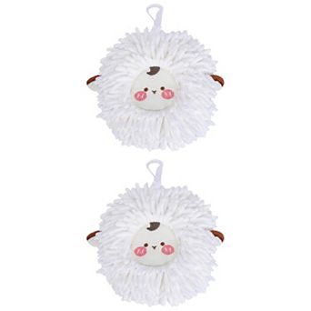 2 Packs Cute Sheep Animal Chenille Hanging Hand Towel , Super Absorbent Soft Towel 6" x 6"