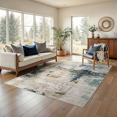 StyleHaven Textural Distressed Abstract Blue Area Rug