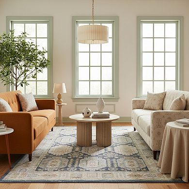 StyleHaven Textural Distressed Traditional Navy Area Rug