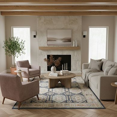 StyleHaven Textural Distressed Traditional Navy Area Rug