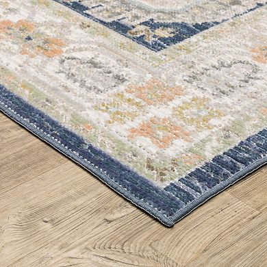 StyleHaven Textural Distressed Traditional Navy Area Rug