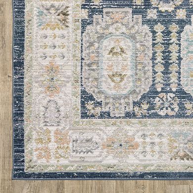 StyleHaven Textural Distressed Traditional Navy Area Rug