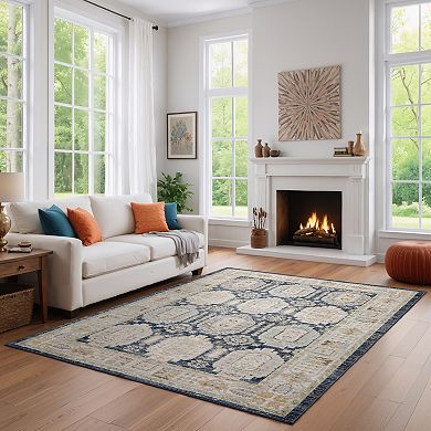 StyleHaven Textural Distressed Traditional Navy Area Rug