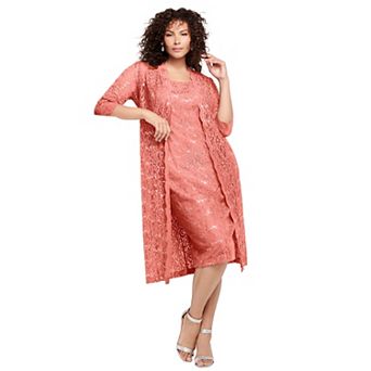 Roaman's Women's Plus Size Extended Plus Size 3/4 Sleeve Formal Duster Sequin Embellished Lace