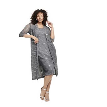 Roaman's Women's Plus Size Extended Plus Size 3/4 Sleeve Formal Duster Sequin Embellished Lace