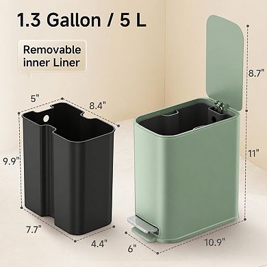 1.3 Gallon Slim Stainless Steel Trash Can Soft Close Step Pedal Removable Bucket