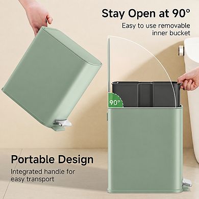 1.3 Gallon Slim Stainless Steel Trash Can Soft Close Step Pedal Removable Bucket