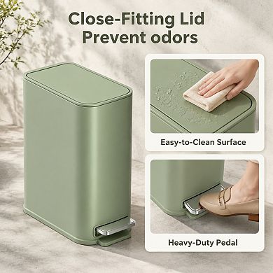 1.3 Gallon Slim Stainless Steel Trash Can Soft Close Step Pedal Removable Bucket