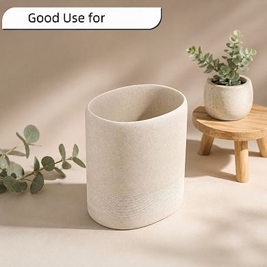 1.6 Gallon Stone Look Oval Trash Can Decorative Waste Basket For Home Office