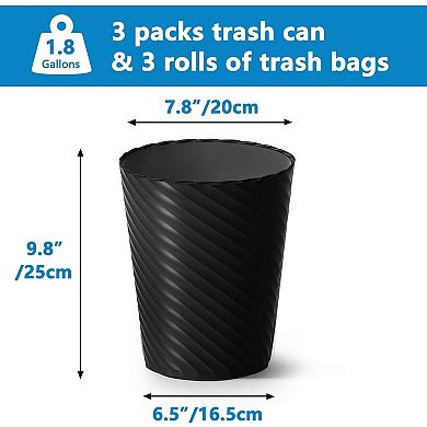 1.8 Gallon Compact Round Plastic Trash Can with Garbage Bags Multi Use