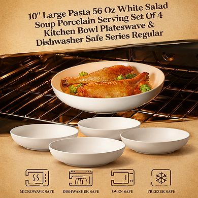 10 Inch Porcelain Serving Bowl Set 56 Oz Capacity Dishwasher Safe