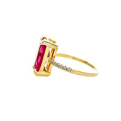 Rivka Friedman 18K Gold Plated Rubelite CZ Solitaire Ring with Pavé Band