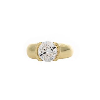 Rivka Friedman 18K Gold Plated Round Semi-Bezel Set Cubic Zirconia Solitaire Ring