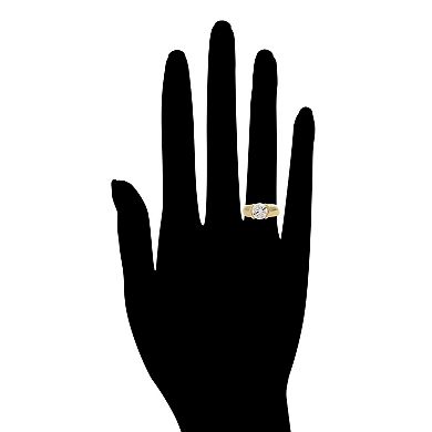 Rivka Friedman 18K Gold Plated Round Semi-Bezel Set Cubic Zirconia Solitaire Ring