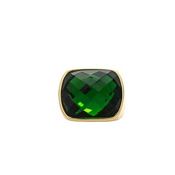 18K Gold Plated Green Cushion-Cut Cubic Zirconia Statement Ring