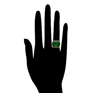 Rivka Friedman 18K Gold Plated Green Cushion-Cut Cubic Zirconia Statement Ring