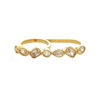 Rivka Friedman 18K Gold Plated Double Finger CZ Bezel Line Ring