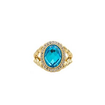 Rivka Friedman 18K Gold Plated Blue Cubic Zirconia Halo Statement Ring