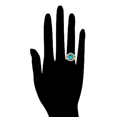 Rivka Friedman 18K Gold Plated Blue Cubic Zirconia Halo Statement Ring