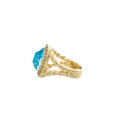 Rivka Friedman 18K Gold Plated Blue Cubic Zirconia Halo Statement Ring