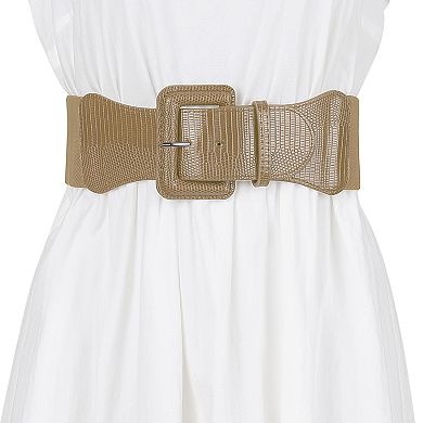 Elastic Waist Belts for Women Wide Belts Rectangular Chunky Buckle
