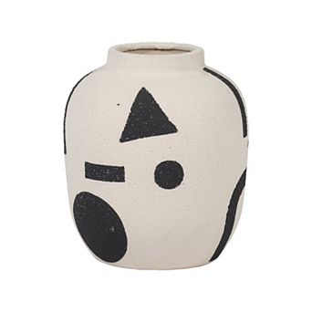 Abstract Ceramic Table Vase for Home Decor - Modern Tall Flower Vase - 6", Ivory & Black