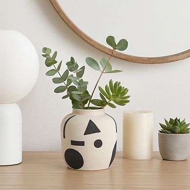 Abstract Ceramic Table Vase for Home Decor - Modern Tall Flower Vase - 6", Ivory & Black