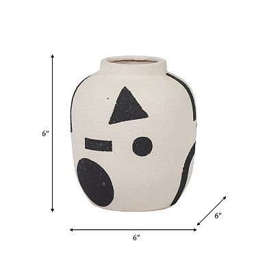 Abstract Ceramic Table Vase for Home Decor - Modern Tall Flower Vase - 6", Ivory & Black