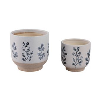 6/8" Blue/White Hand Painted Stoneware Planter (Set of 2)