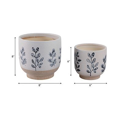 6/8" Blue/White Hand Painted Stoneware Planter (Set of 2)