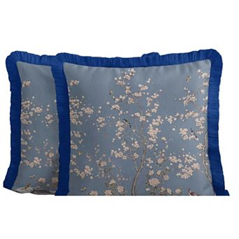 Floral Garden Elegance Fringed Cushion Cover Set of 2, Classic Tasselled Throw Pillow Cover