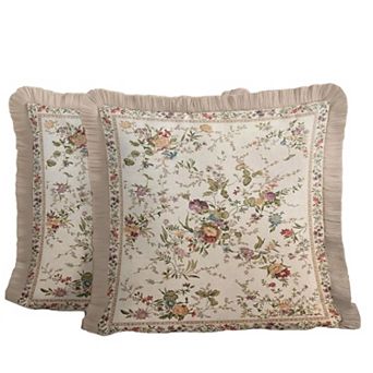 Vintage Floral Fringed Cushion Cover Set of 2 Classic Country Throw Pillow Cover with Tassels