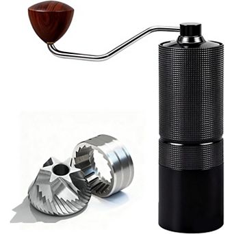 Manual coffee grinder with adjustable conical burrs and drip dripper, suitable for camping, office
