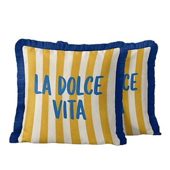 Mediterranean Coastal Luxury Fringed Cushion Cover Set of 2 Striped Tasselled Throw Pillow Cover