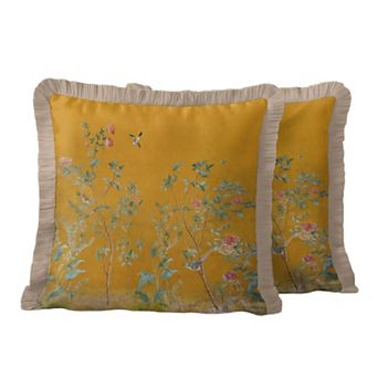 Bird and Floral Fringed Cushion Cover, Vintage Tasselled Throw Set of 2 Pillow Cover