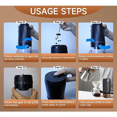 Home coffee grinder, portable with cleaning brush