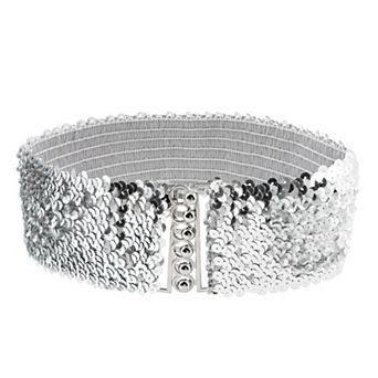 Women's Sequin Detail 2 3/4" Wide Textured Stretchy Waist Cinch Belt