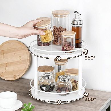 Lazy Susan Organizer, Rotating Spice Rack, 2 Tier Spice Turntable Organizer