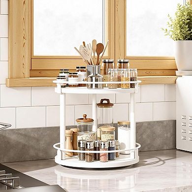 Lazy Susan Organizer, Rotating Spice Rack, 2 Tier Spice Turntable Organizer