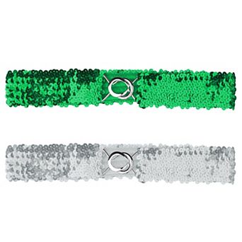 2 pc Womens Glitter Skinny Stretchy Waist Belts Sequins Decor Elastic Belts for Dresses
