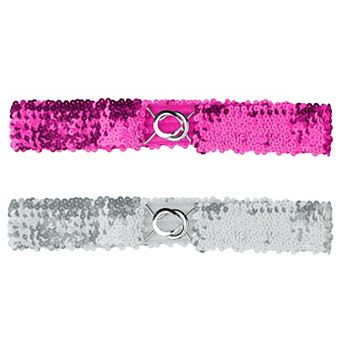 2 pc Womens Glitter Skinny Stretchy Waist Belts Sequins Decor Elastic Belts for Dresses