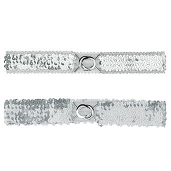 2 Pair Womens Glitter Skinny Stretchy Waist Belts Sequins Decor Elastic Belts for Dresses